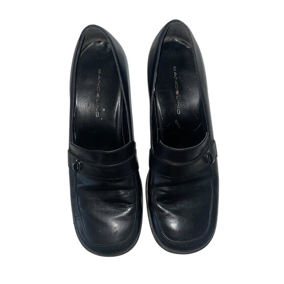 Shoes - Vintage 90s Bandolino Black Leather Block Heel Wide Square Toe Loafers 8.5